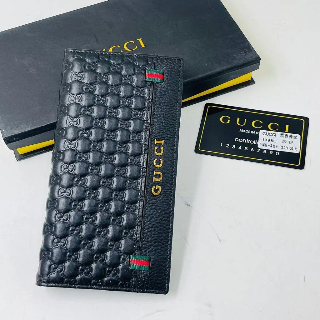 Designer Leather Men Long Wallet Textured Black